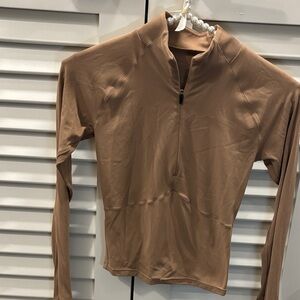 Varley Taupe Long Sleeve Zip-Up Top